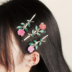 3pcs Rose Charm Hair Pin Non Slip Headwear Decorative Hair Styling Accessory