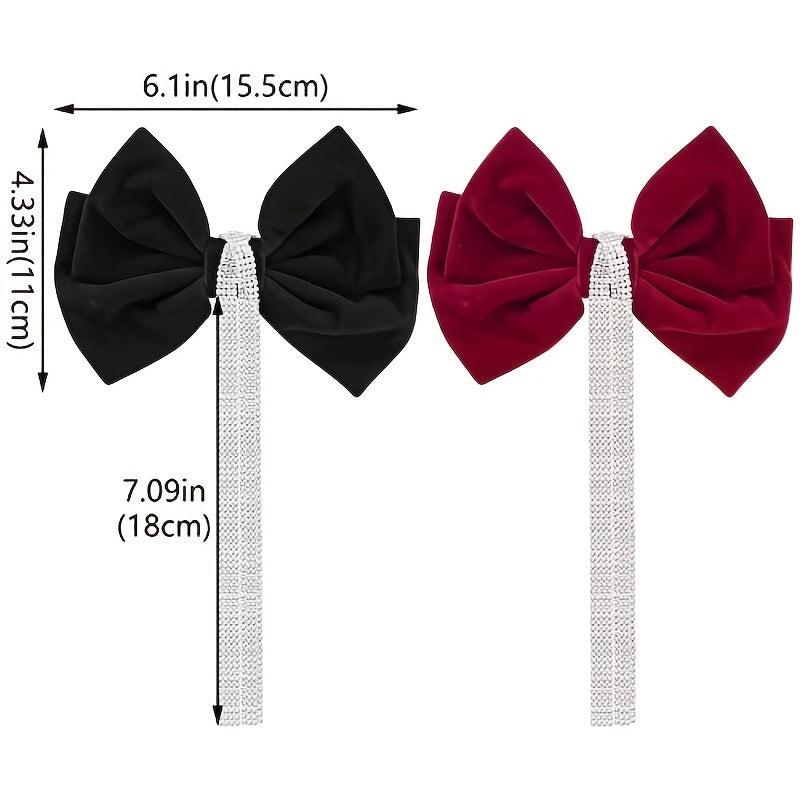Velvet Bow Hair Clip with Rhinestone Tassel Barrette
