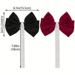 Velvet Bow Hair Clip with Rhinestone Tassel Barrette