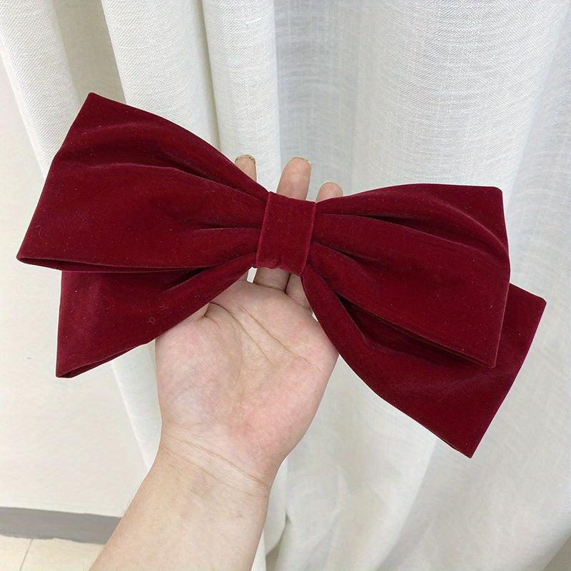 Large Flocking Bow Barrette French Sweet Barrette For Women Girls Hair Clip