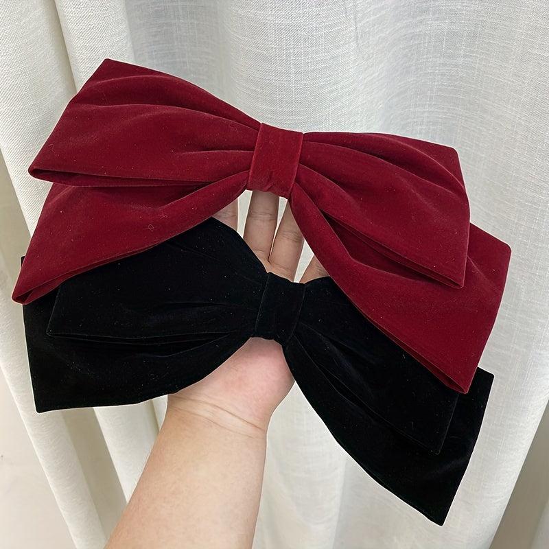 Large Flocking Bow Barrette French Sweet Barrette For Women Girls Hair Clip