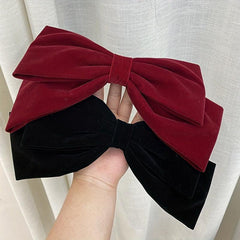 Large Flocking Bow Barrette French Sweet Barrette For Women Girls Hair Clip