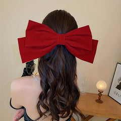 Large Flocking Bow Barrette French Sweet Barrette For Women Girls Hair Clip