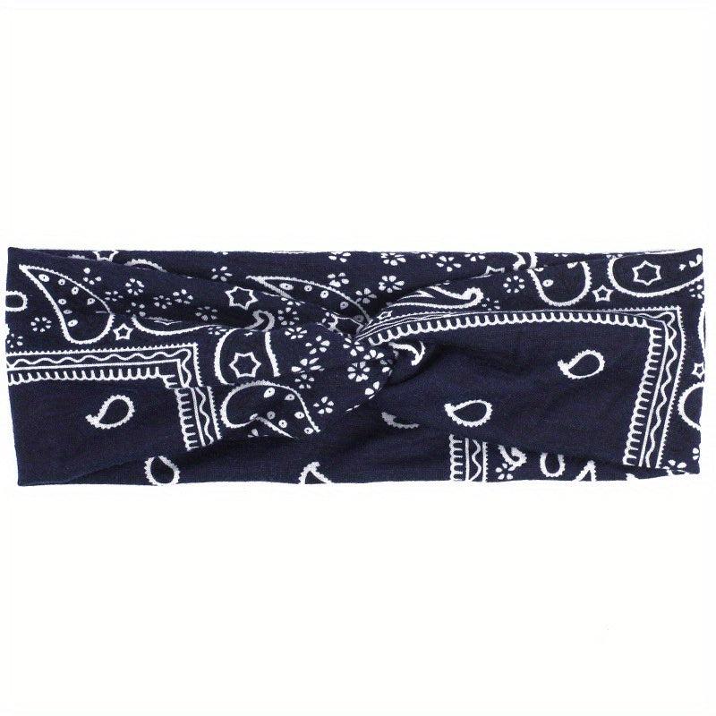 Floral Pattern Headband Elastic Boho Hair Band Cross Knotted Hair Accessories