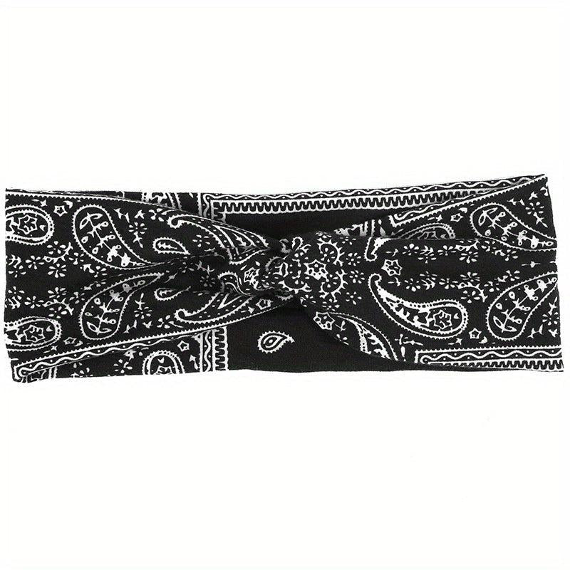 Floral Pattern Headband Elastic Boho Hair Band Cross Knotted Hair Accessories