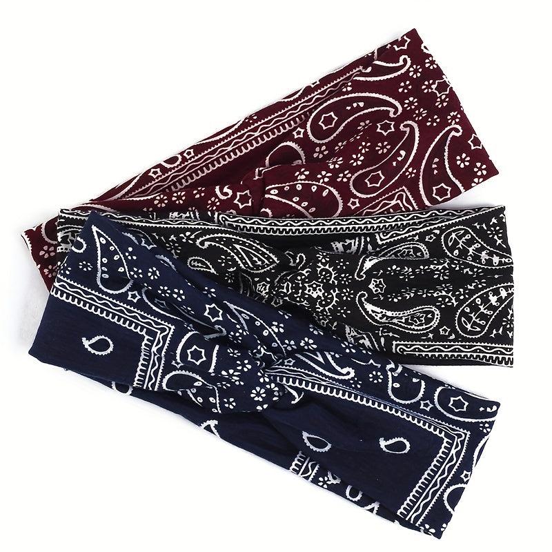 Floral Pattern Headband Elastic Boho Hair Band Cross Knotted Hair Accessories