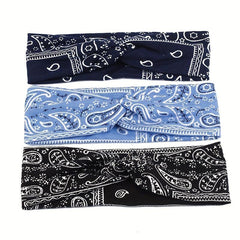 Floral Pattern Headband Elastic Boho Hair Band Cross Knotted Hair Accessories