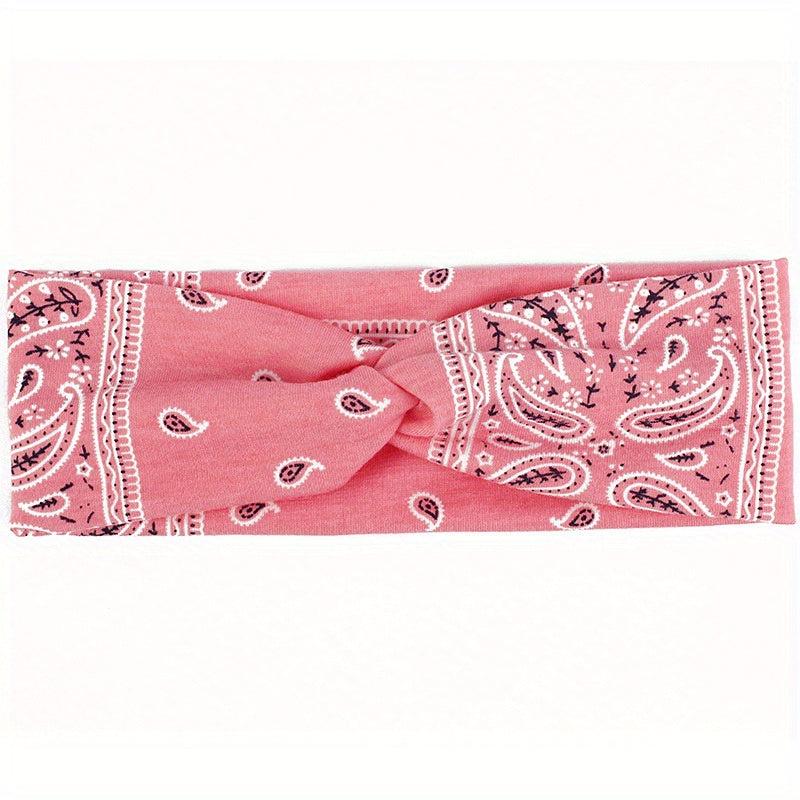 Floral Pattern Headband Elastic Boho Hair Band Cross Knotted Hair Accessories