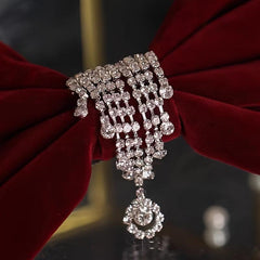 Vintage Velvet Bow Knot Hair Clip Rhinestone Tassel Barrette Clip