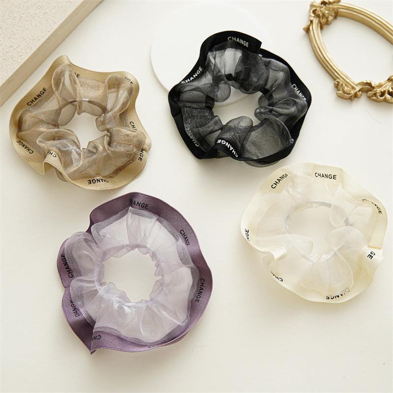 4pcs Organza Scunchies Contrast Trim Hair Tie Hair Rope Elastic Ponytail Holder