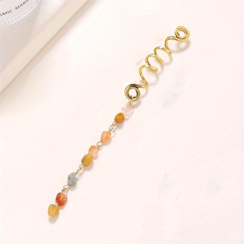 Braided Hair Ring Natural Stone Pendant Hair Buckle Dredlock Vintage Hair Clip