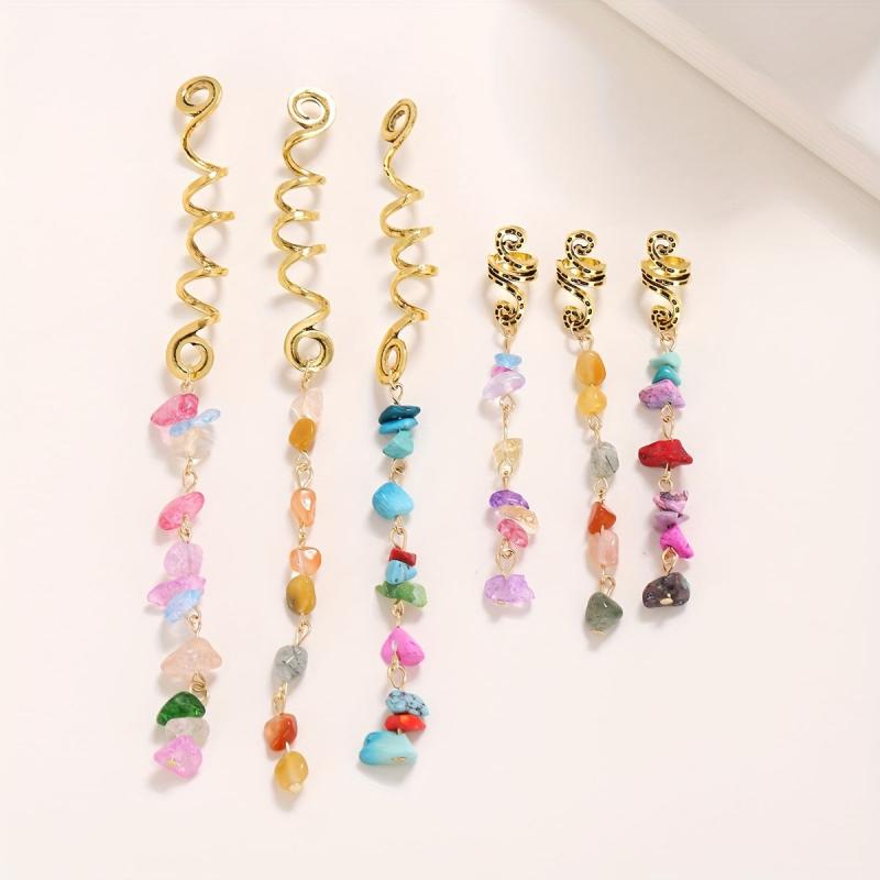 Braided Hair Ring Natural Stone Pendant Hair Buckle Dredlock Vintage Hair Clip