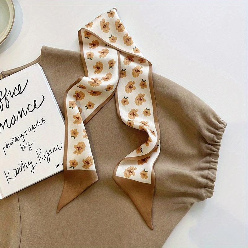 Floral Letter Pattern Hair Band Vintage Ribbon Hair Tie Narrow Satin