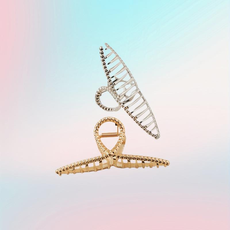 2pcs Alloy Hair Claw Clip Nonslip Ponytail Holder Shark Claw Women Girls