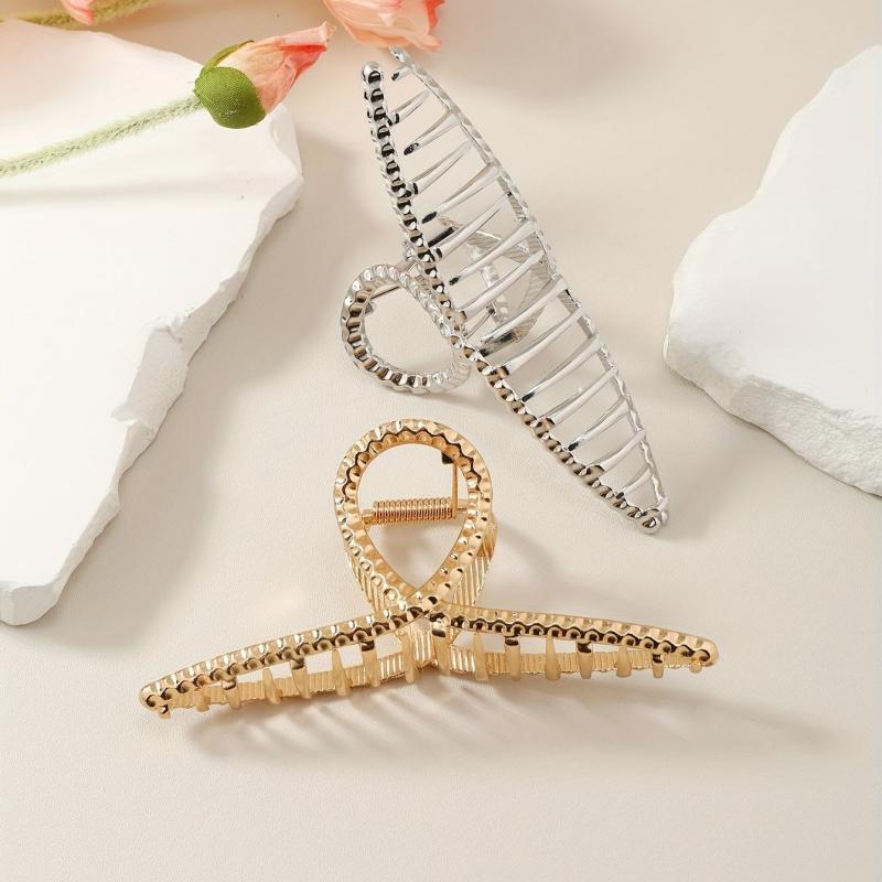 2pcs Alloy Hair Claw Clip Nonslip Ponytail Holder Shark Claw Women Girls
