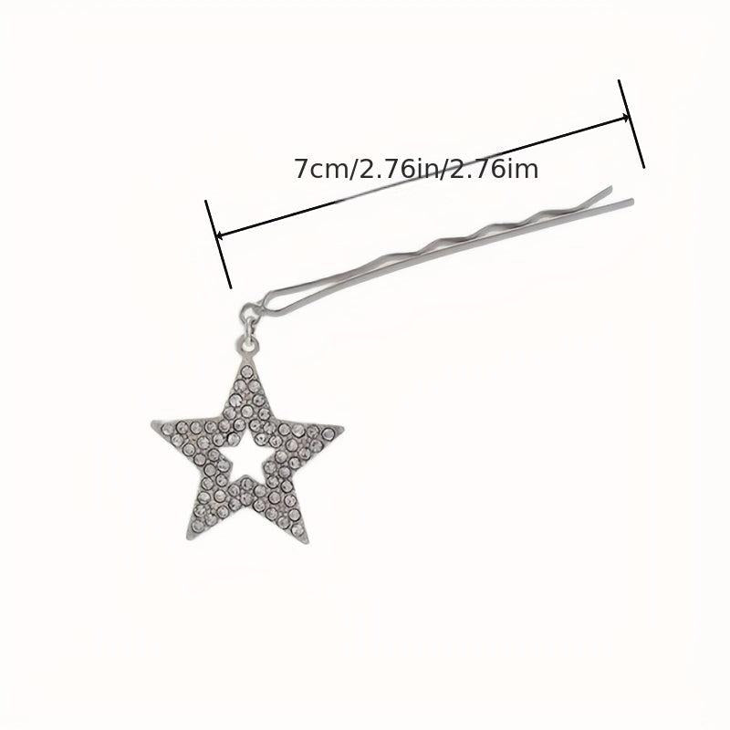 Y2K Hair Pin With Star Tassel Rhinestone Star Decor Hair Pin Alloy Hair Clip