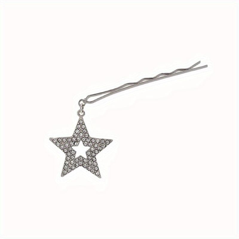 Y2K Hair Pin With Star Tassel Rhinestone Star Decor Hair Pin Alloy Hair Clip