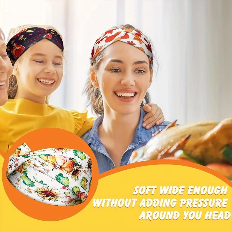 Maple Print Headband Criss Cross Headdress Pumpkin Sunflower Pattern