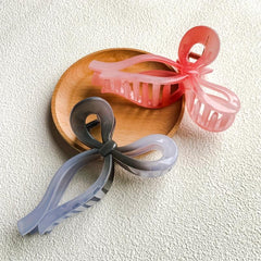 2pcs Gradient Hair Claw Ribbon Bow Style Nonslip Ponytail Holder