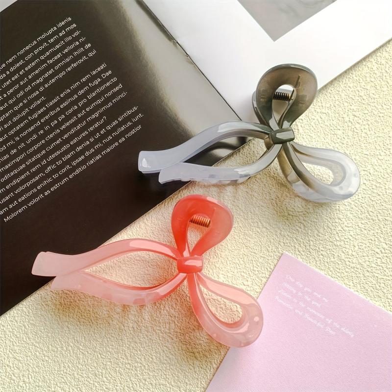 2pcs Gradient Hair Claw Ribbon Bow Style Nonslip Ponytail Holder
