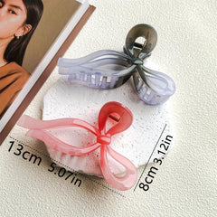 2pcs Gradient Hair Claw Ribbon Bow Style Nonslip Ponytail Holder