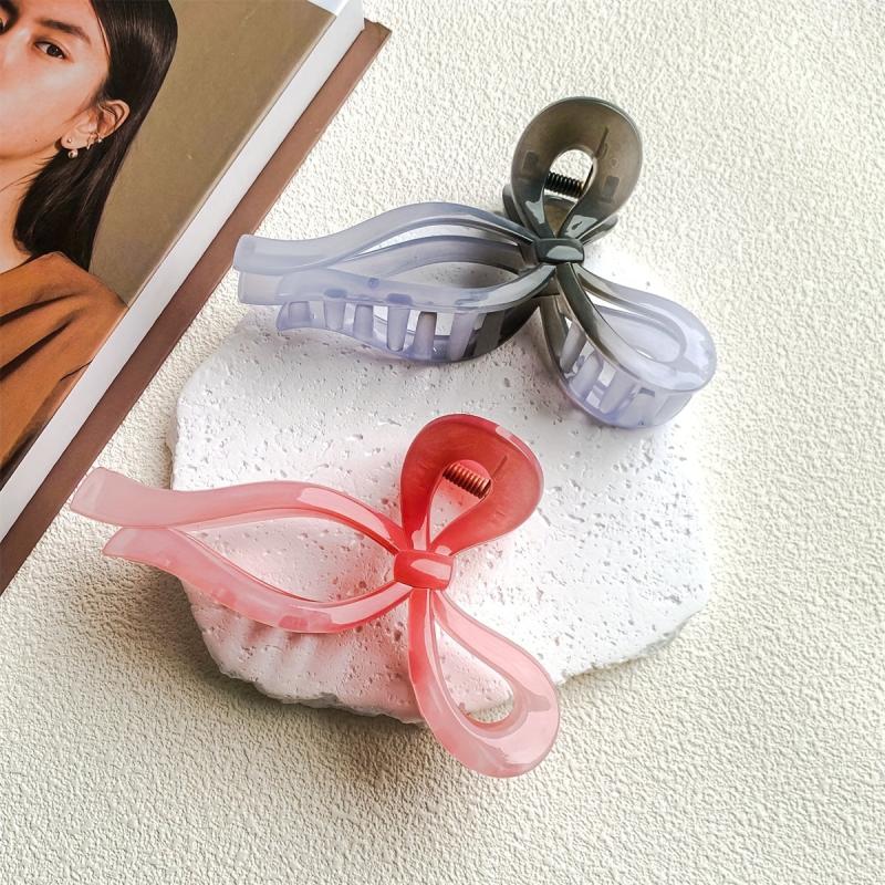 2pcs Gradient Hair Claw Ribbon Bow Style Nonslip Ponytail Holder