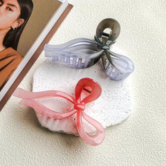 2pcs Gradient Hair Claw Ribbon Bow Style Nonslip Ponytail Holder