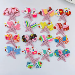 34pcs Cartoon Cup Cake PVC Hair Slides Clip Y2K Non Slip Hair Clips