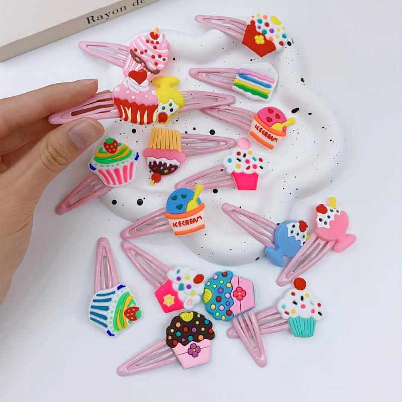 34pcs Cartoon Cup Cake PVC Hair Slides Clip Y2K Non Slip Hair Clips