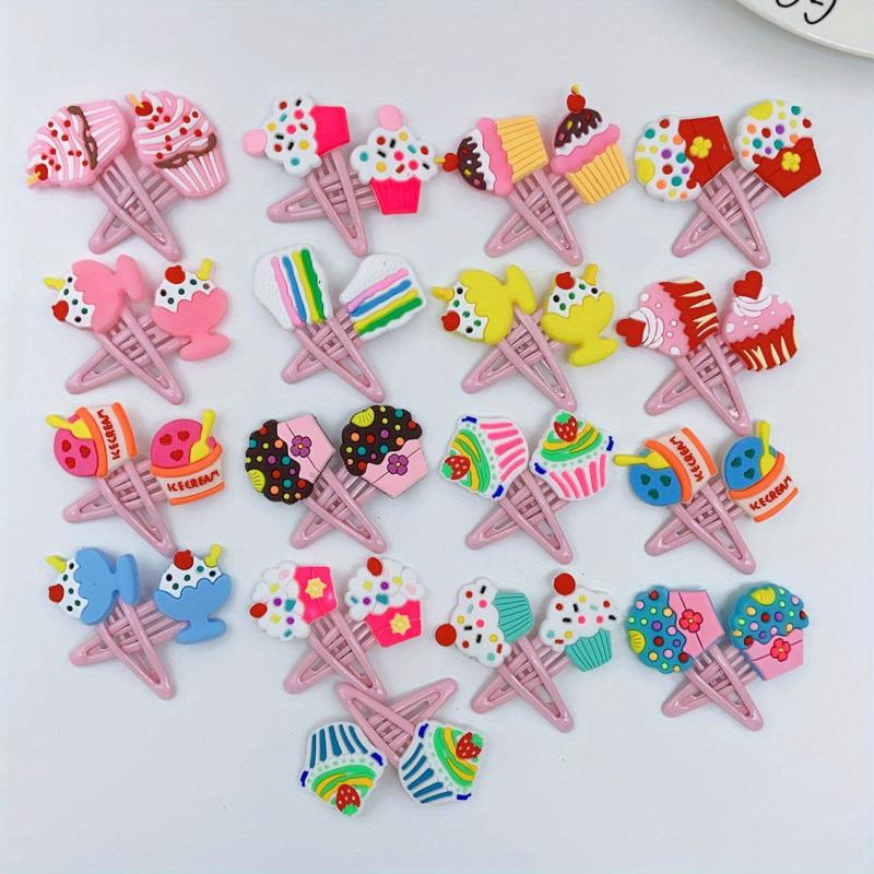 34pcs Cartoon Cup Cake PVC Hair Slides Clip Y2K Non Slip Hair Clips