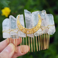 Citrine Moon Witchy Crystal Comb Mermaid Elven Hair Pin