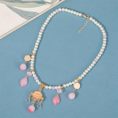 Vintage Faux Pearl Beaded Bracelet Necklace Peach Pendant Cheongsam Accessories