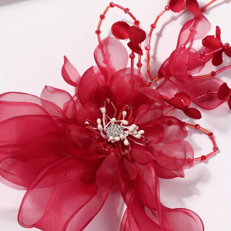 Red Flower Hair Clip for Women Girls