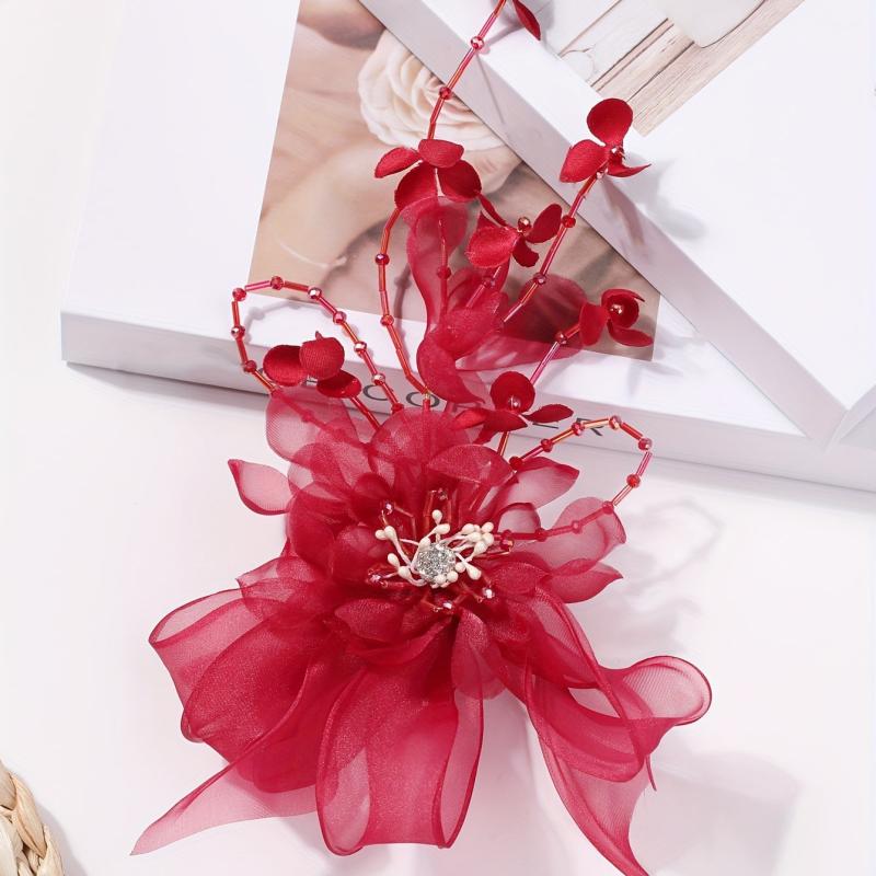 Red Flower Hair Clip for Women Girls