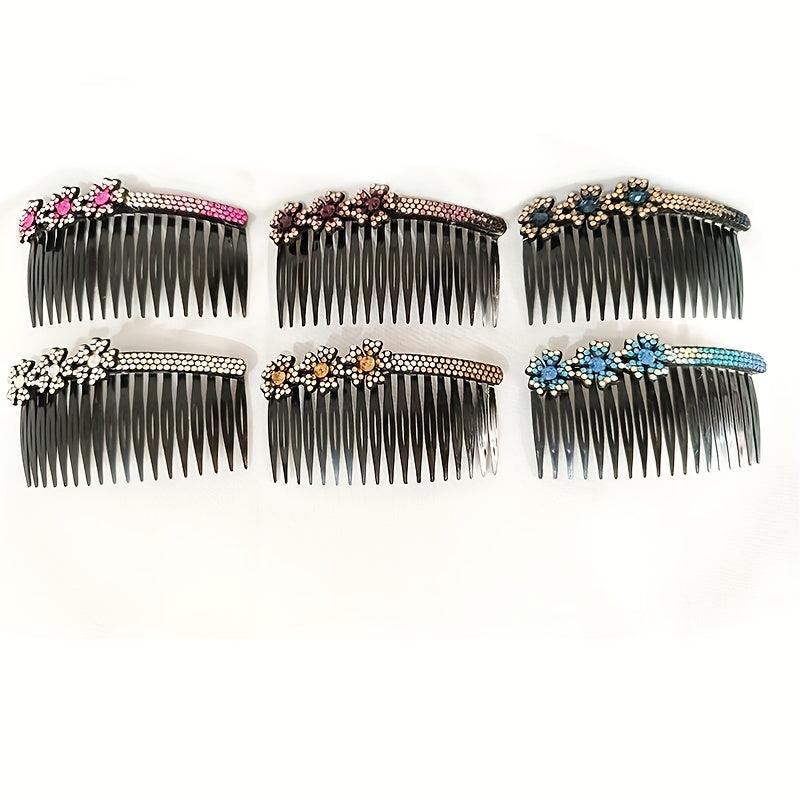 6pcs Rhinestone Flower Hair Comb Pin for Side Hair Bang