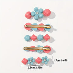 5pcs Pink Geometric Hair Clip for Women Girls