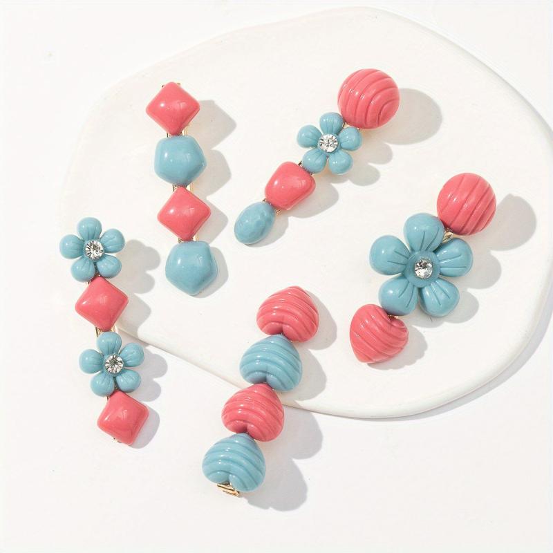 5pcs Pink Geometric Hair Clip for Women Girls