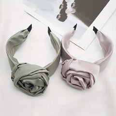 Wide Flower Headband Rose Hair Band Satin Hoop Sweet Accessories