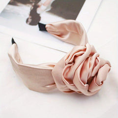 Wide Flower Headband Rose Hair Band Satin Hoop Sweet Accessories