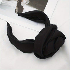 Wide Flower Headband Rose Hair Band Satin Hoop Sweet Accessories