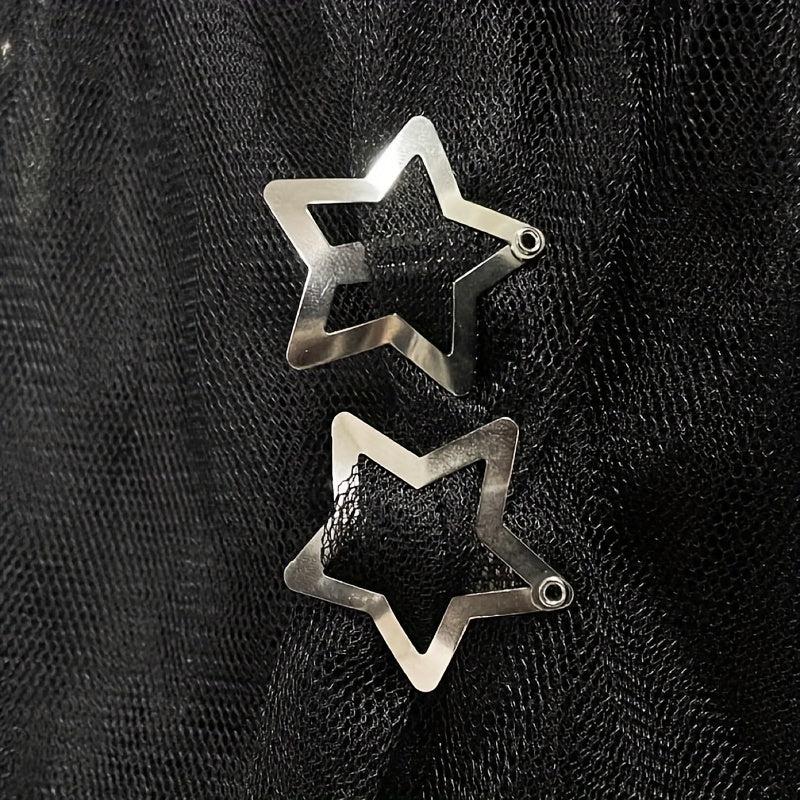 10pcs Y2K Silvery Star Snap Clip Alloy Hair Clip Sweet Duck Billed Hair Clip