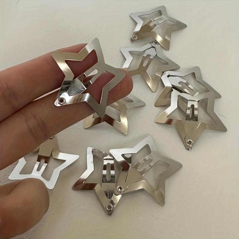 10pcs Y2K Silvery Star Snap Clip Alloy Hair Clip Sweet Duck Billed Hair Clip