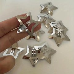 10pcs Y2K Silvery Star Snap Clip Alloy Hair Clip Sweet Duck Billed Hair Clip
