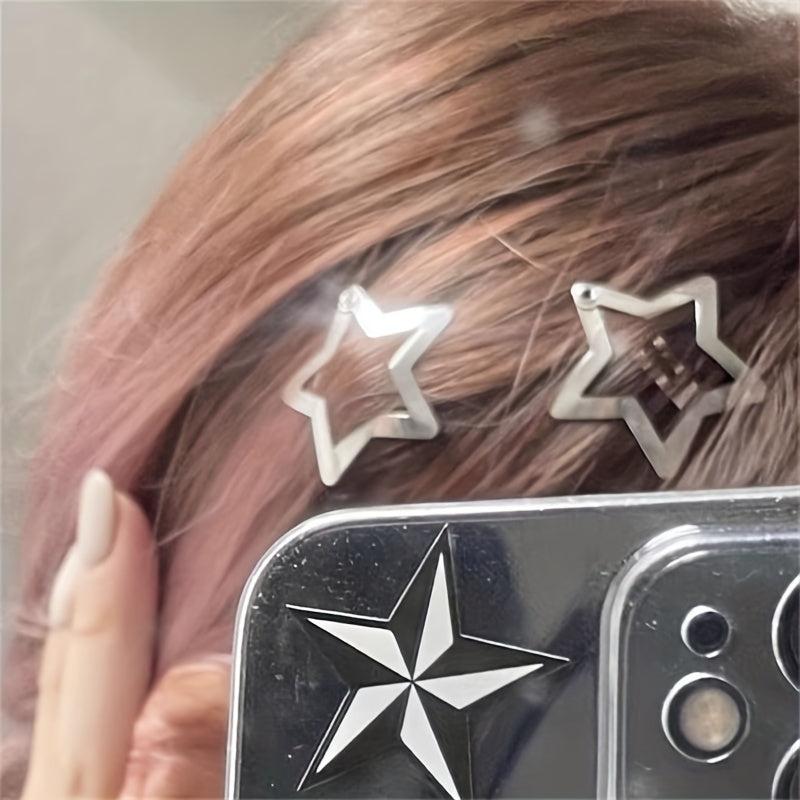 10pcs Y2K Silvery Star Snap Clip Alloy Hair Clip Sweet Duck Billed Hair Clip