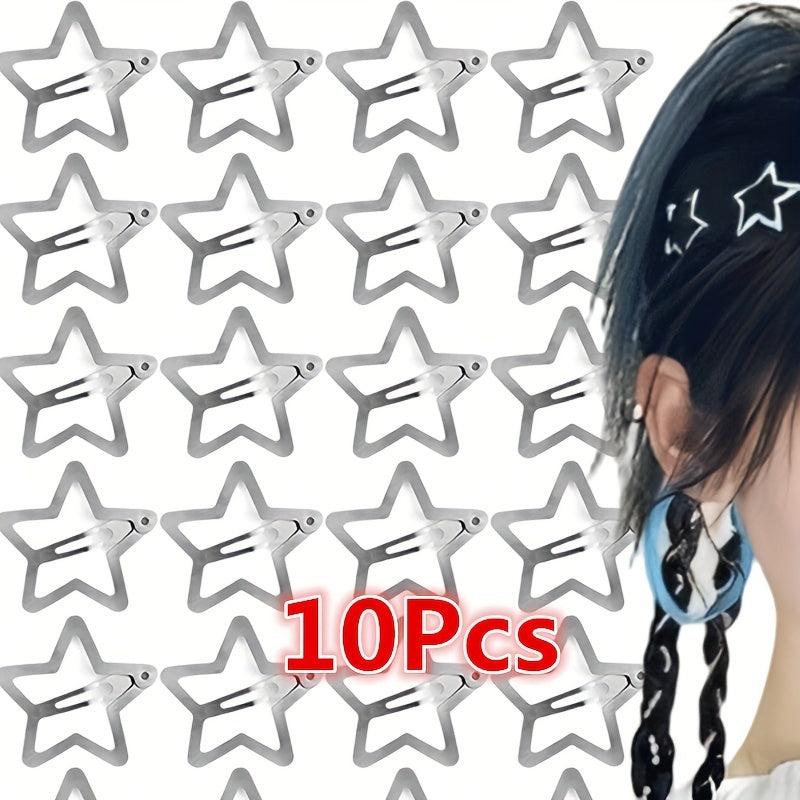 10pcs Y2K Silvery Star Snap Clip Alloy Hair Clip Sweet Duck Billed Hair Clip