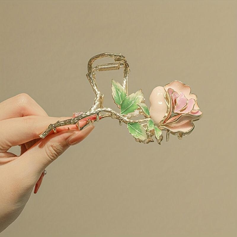 Alloy Pink Rose Hair Claw Clip Non-Slip Shark Claw