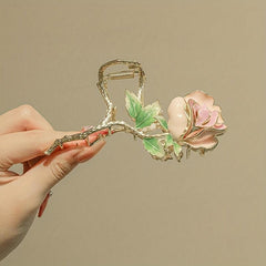 Alloy Pink Rose Hair Claw Clip Non-Slip Shark Claw