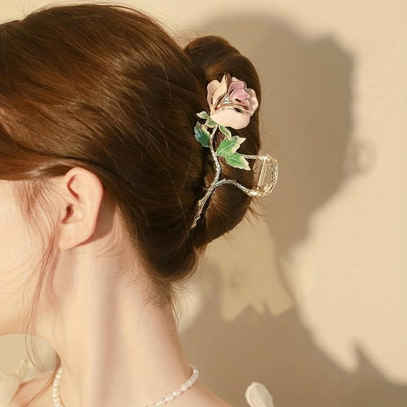 Alloy Pink Rose Hair Claw Clip Non-Slip Shark Claw