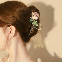 Alloy Pink Rose Hair Claw Clip Non-Slip Shark Claw