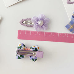 Baby Girls Soft Bow Hair Clip Purple Plaid Bowknot Snap Lip Duck Billed Clip